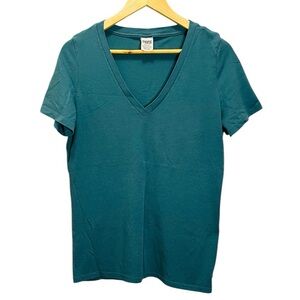 PINK Victoria's Secret Size L Green Fitted Short Sleeve T-Shirt